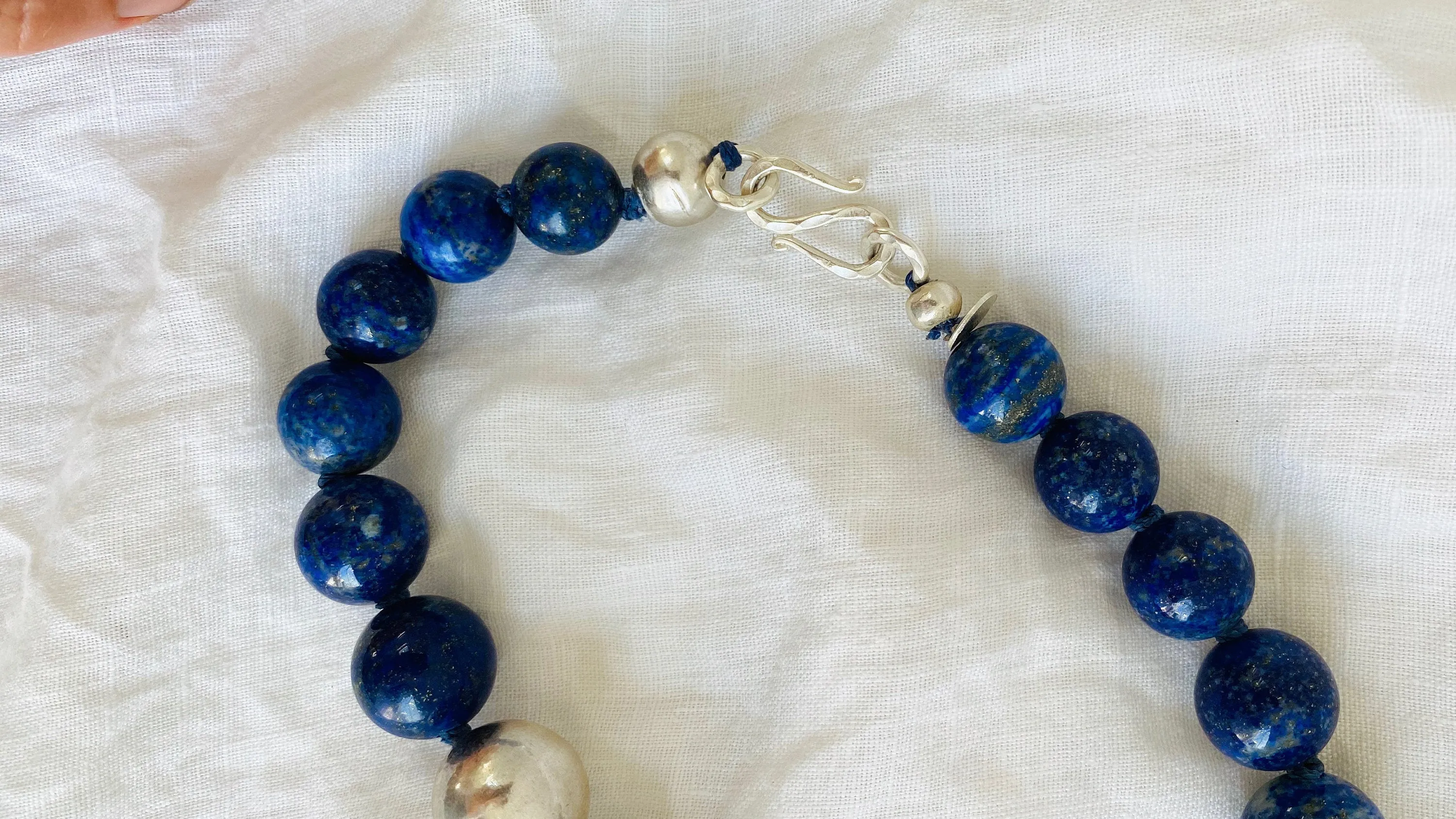 Lapis and Taxco Silver Beaded Long Necklace.