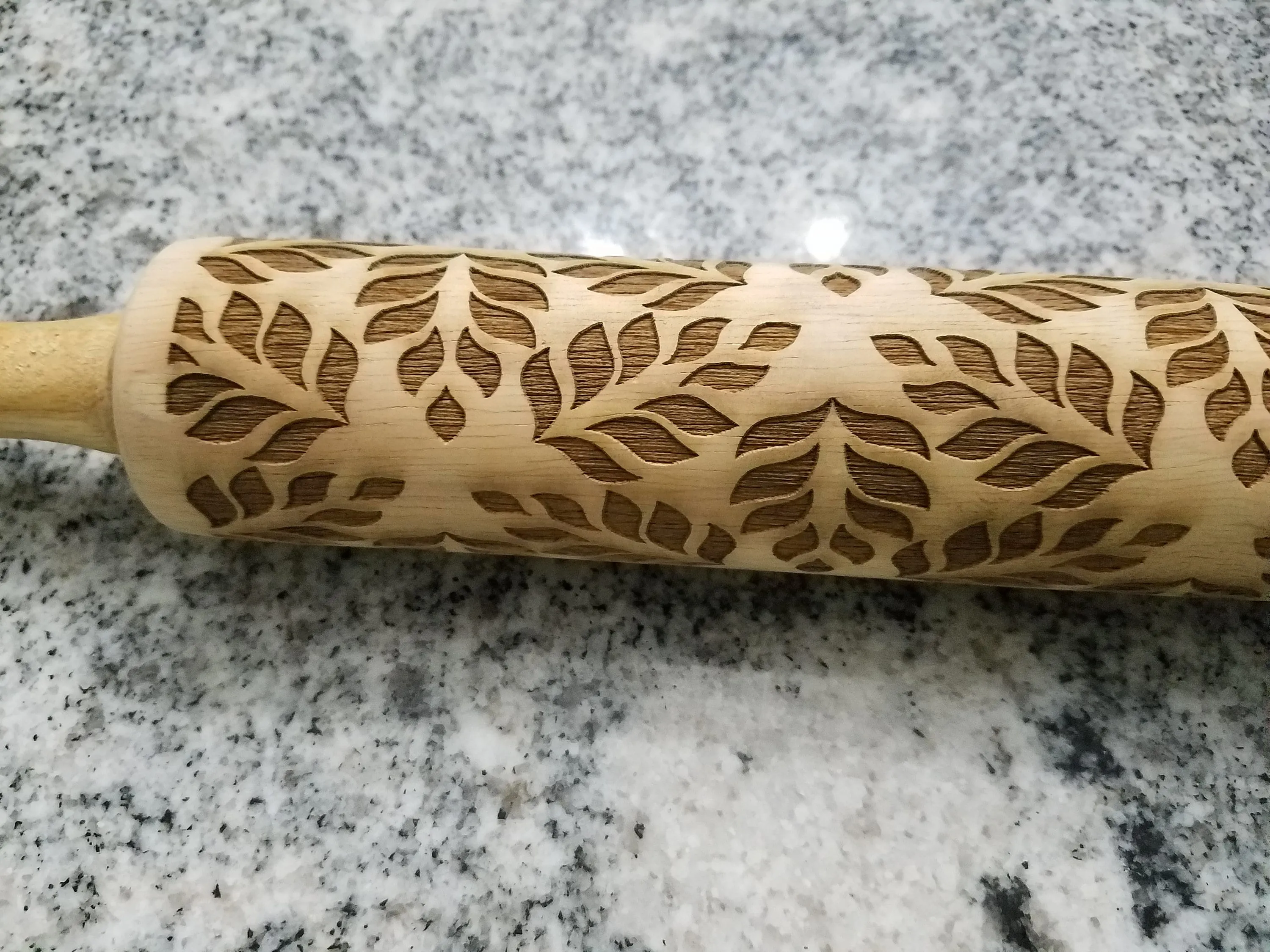 Leaf, Leaves, Floral Pattern, Geometric, 10 Inch Rolling Pin, Pie Crust, Texture, Embossed, Engraved, Wood, Cookie Stamp, Wooden, pottery