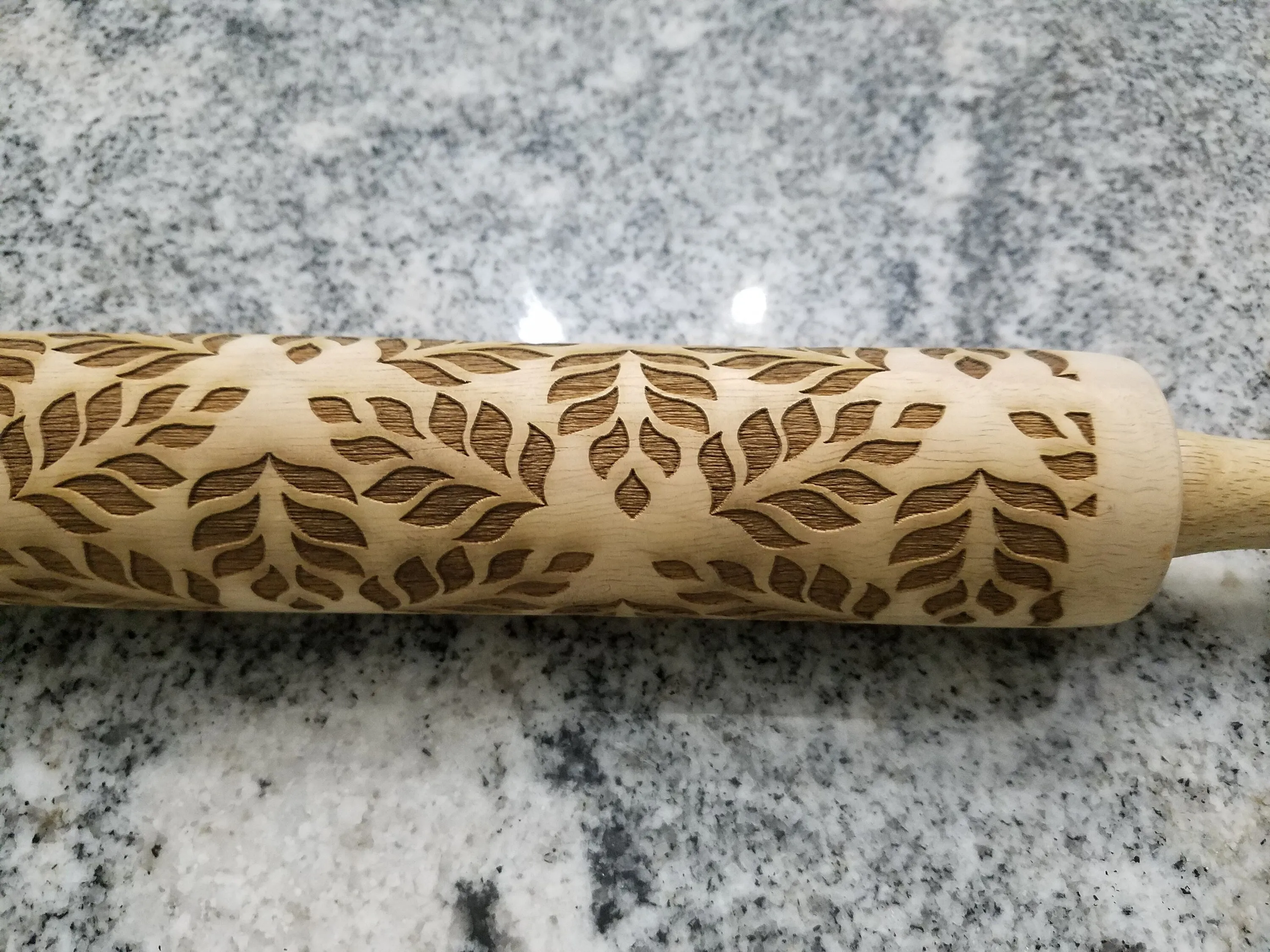 Leaf, Leaves, Floral Pattern, Geometric, 10 Inch Rolling Pin, Pie Crust, Texture, Embossed, Engraved, Wood, Cookie Stamp, Wooden, pottery