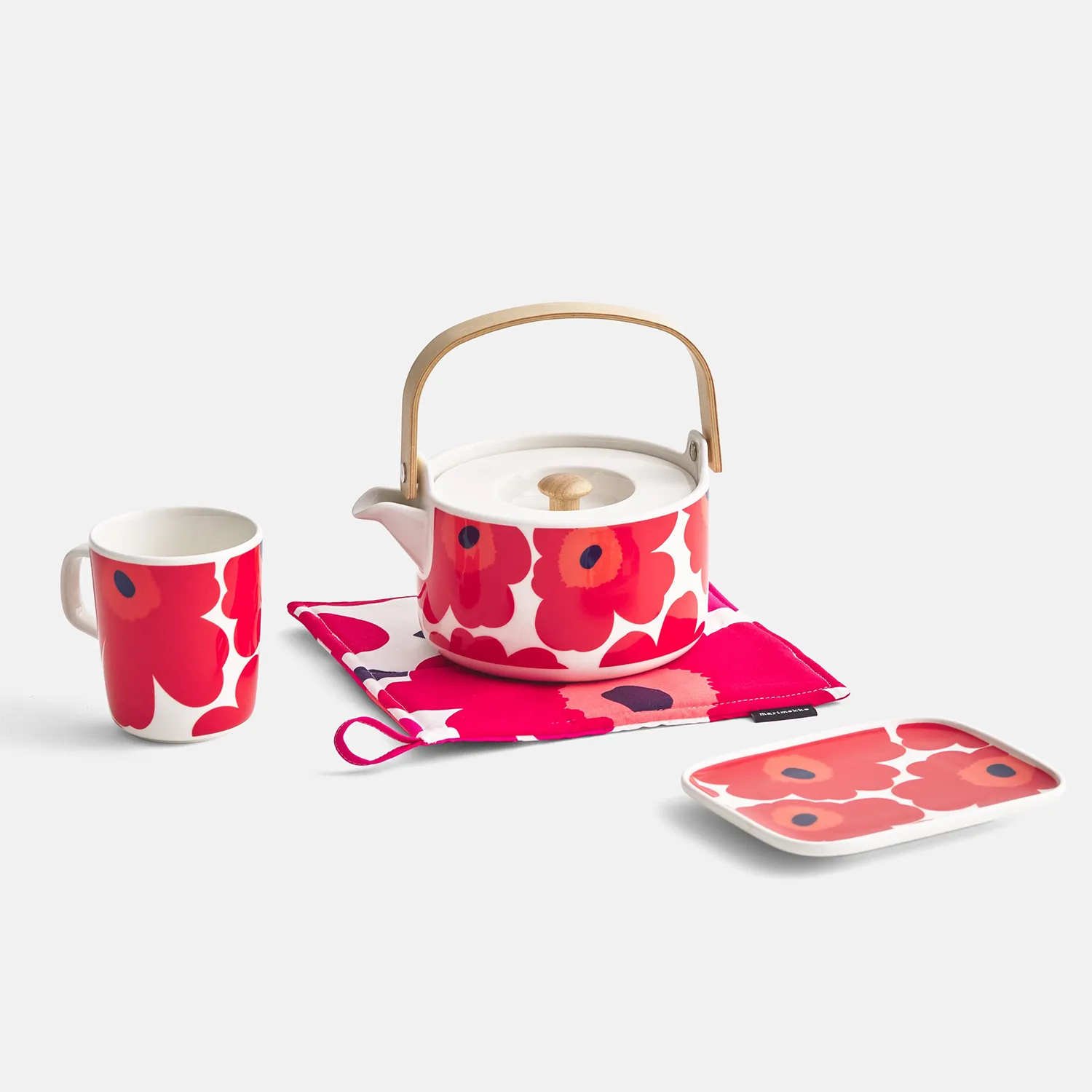 Marimekko Unikko Small Rectangular Plate, white/red