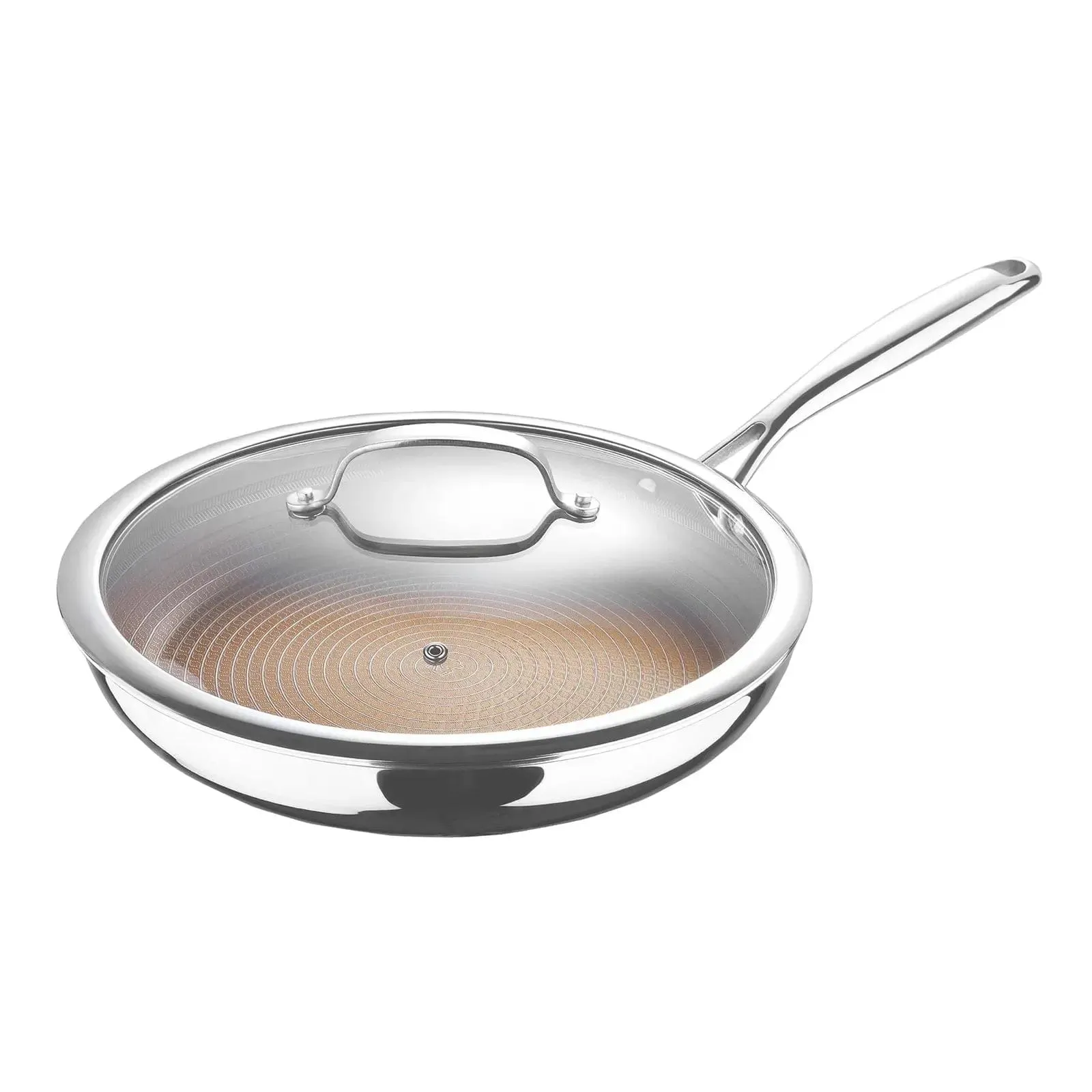 MasterPro Non-Stick Frying Pan Glass Lid Stainless Steel Gold 30cm