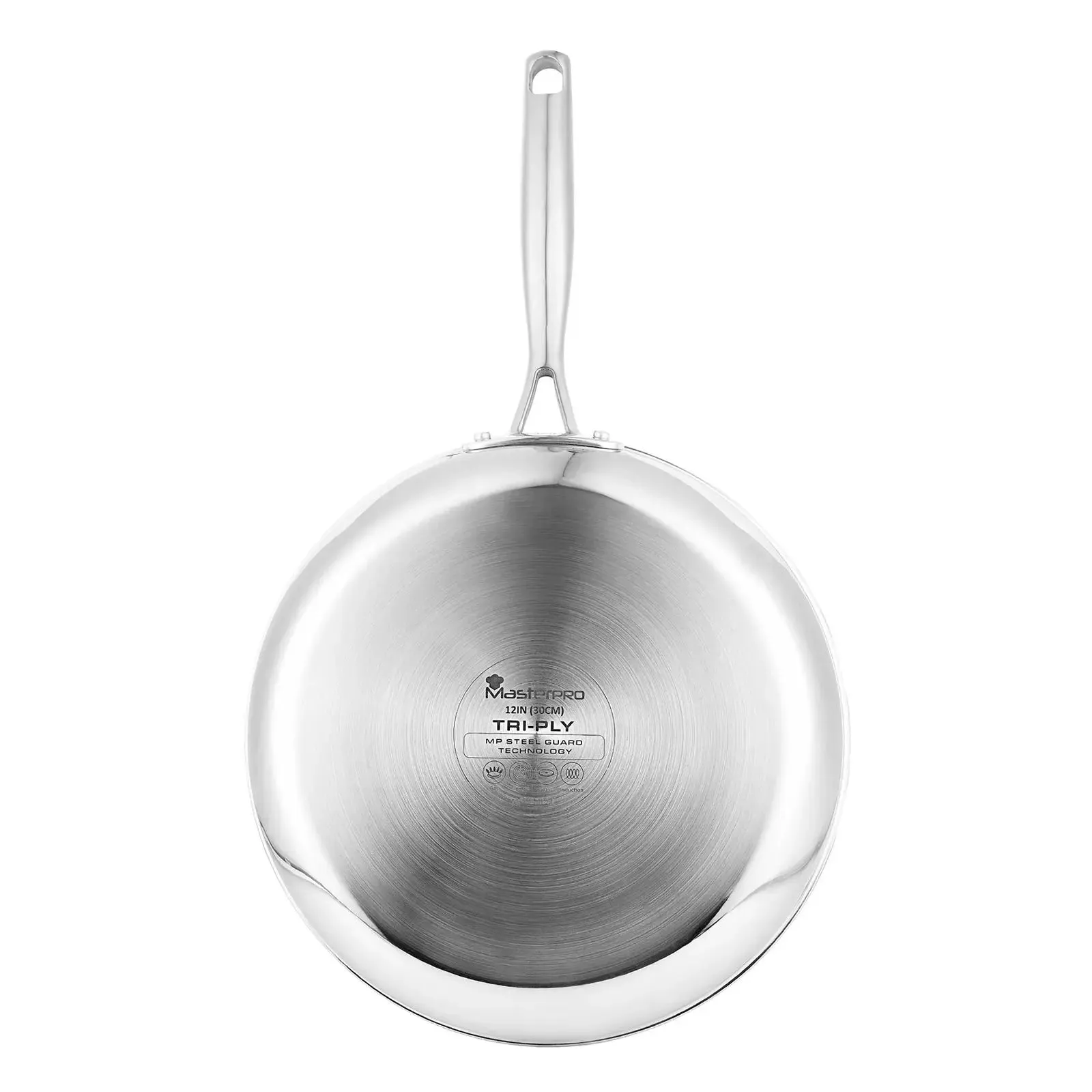 MasterPro Non-Stick Frying Pan Glass Lid Stainless Steel Gold 30cm