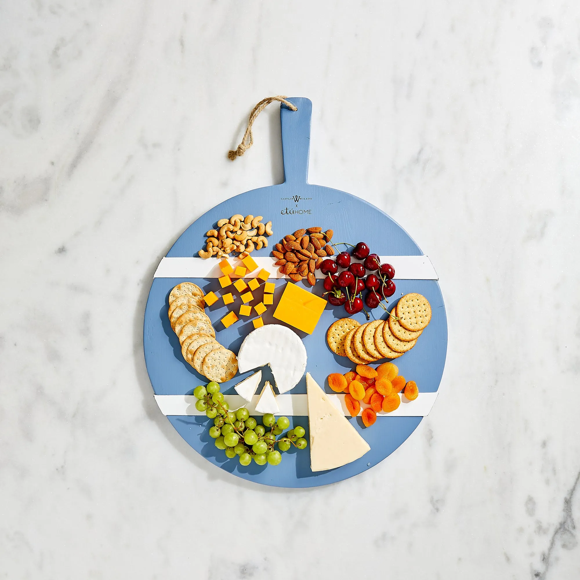 Medium Round Charcuterie Board in Blue & White