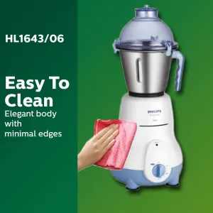 Philips Simple Silent Vertical HL1643 600-Watt Mixer Grinder with 5 Jars (Blue)