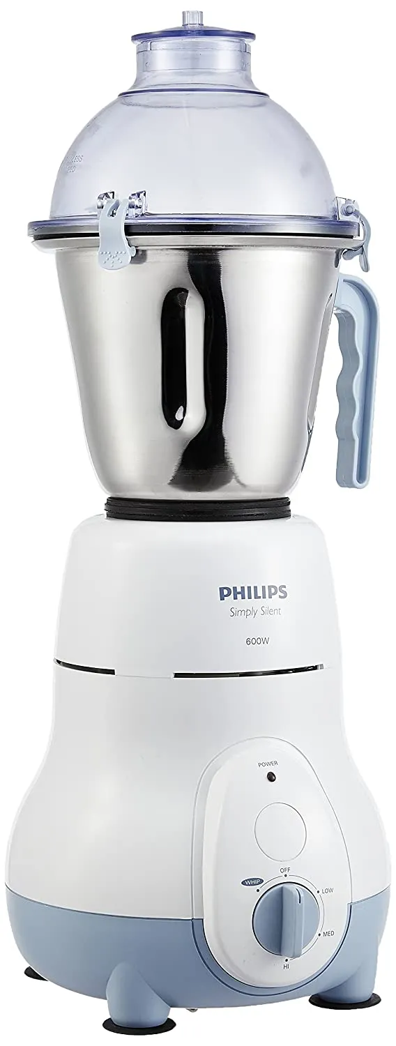 Philips Simple Silent Vertical HL1643 600-Watt Mixer Grinder with 5 Jars (Blue)