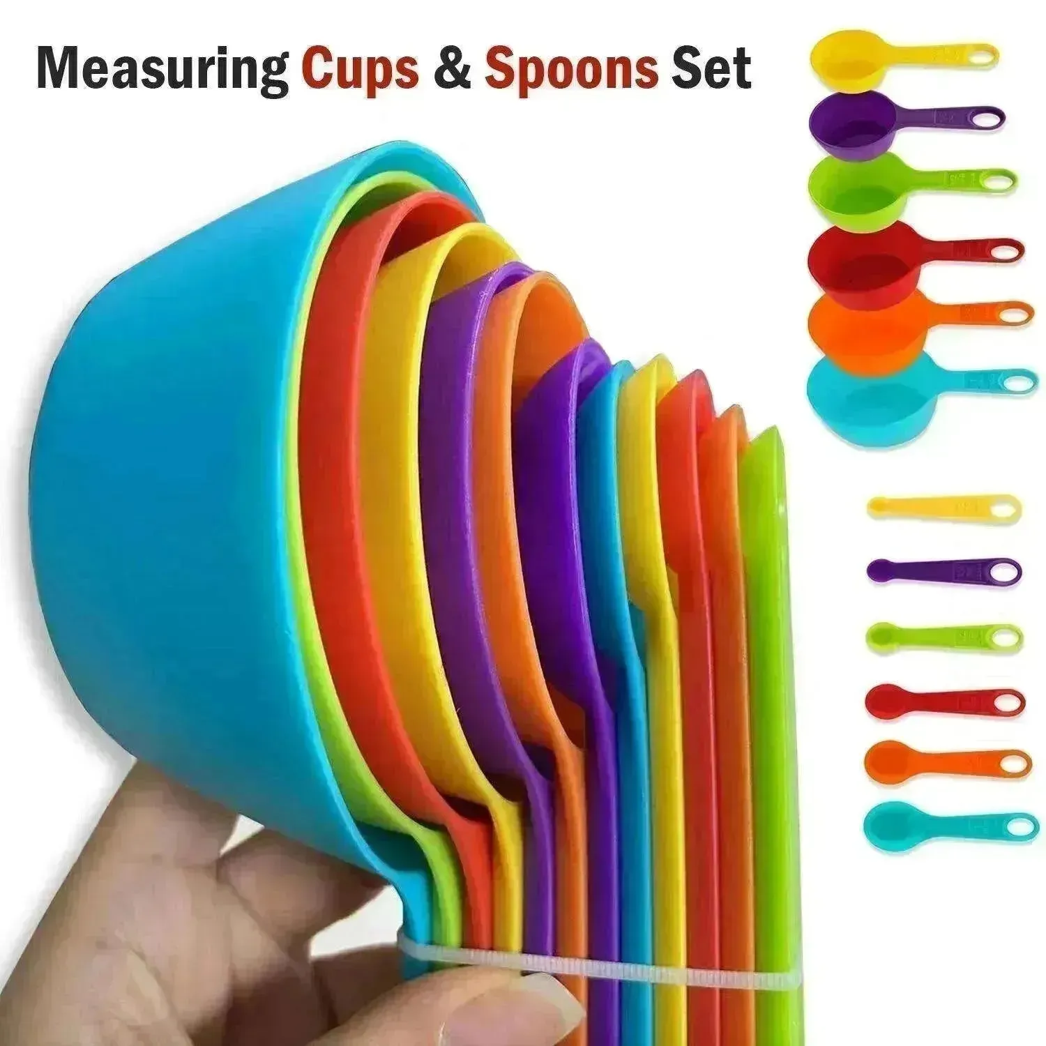 Set Of 6 Measuring Spoons And 6 Cups MultiColor Durable Plastic Kitchen Tools