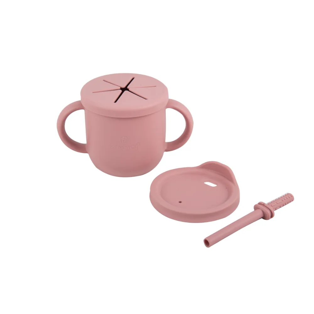 Silicone 2-In-1 Snack And Sippy Cup With Straw  - Pink