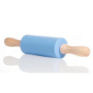 Silicone Rolling Pin with Wooden Handle - Blue