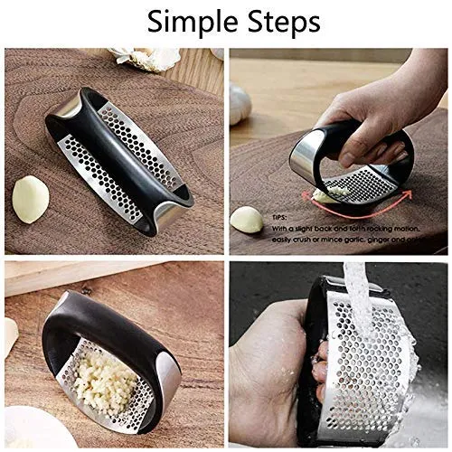 Stainless Steel Kitchen Garlic Crusher and Plastic Portable Ginger Mincer Squeezer Press Rocker Kitchen Chopper with Handle./Stainless Steel Garlic Press Chopper Crusher