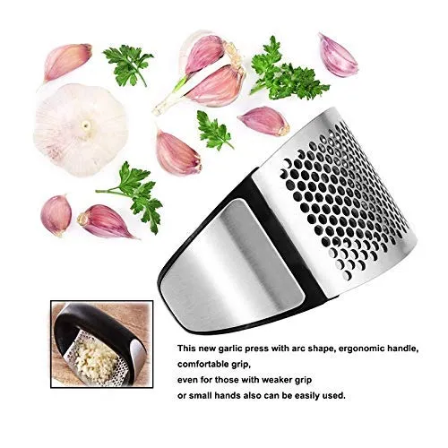 Stainless Steel Kitchen Garlic Crusher and Plastic Portable Ginger Mincer Squeezer Press Rocker Kitchen Chopper with Handle./Stainless Steel Garlic Press Chopper Crusher