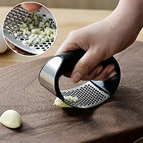 Stainless Steel Kitchen Garlic Crusher and Plastic Portable Ginger Mincer Squeezer Press Rocker Kitchen Chopper with Handle./Stainless Steel Garlic Press Chopper Crusher