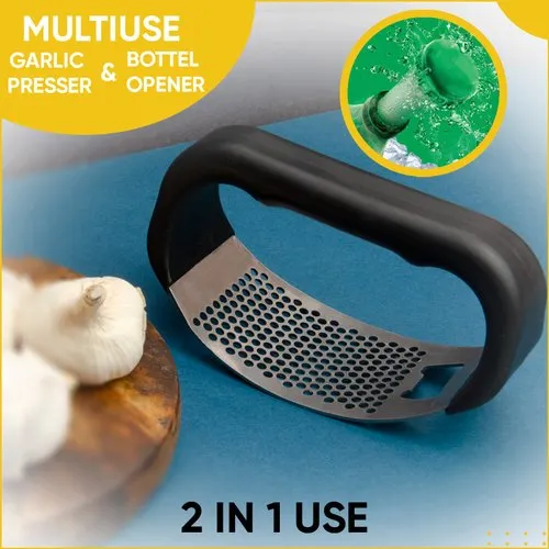 Stainless Steel Kitchen Garlic Crusher and Plastic Portable Ginger Mincer Squeezer Press Rocker Kitchen Chopper with Handle./Stainless Steel Garlic Press Chopper Crusher