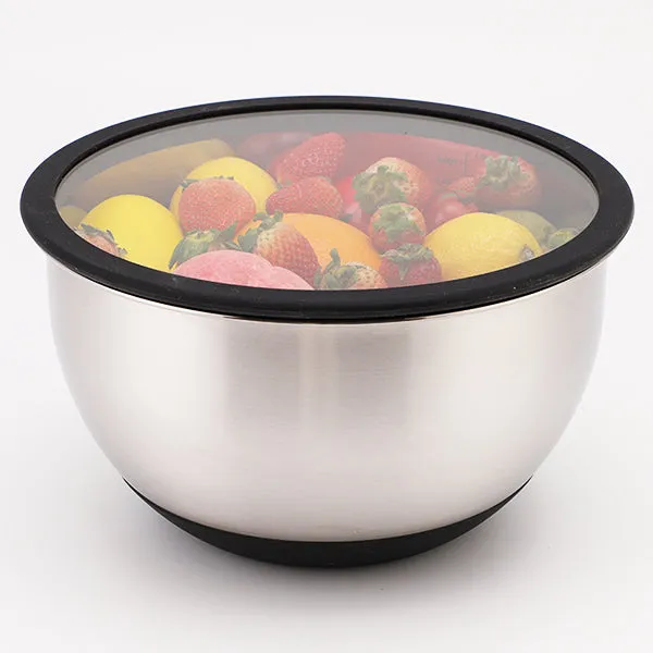 Stainless Steel Mixing Bowls Set Transparent Lids Silicone Bottom Set of 3