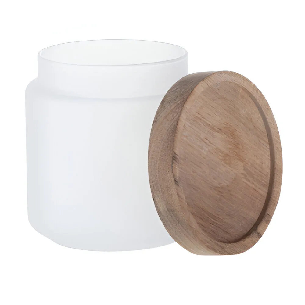 Storage Jars - Glass - 450ml Frosted Glass JAR with WOODEN Lid