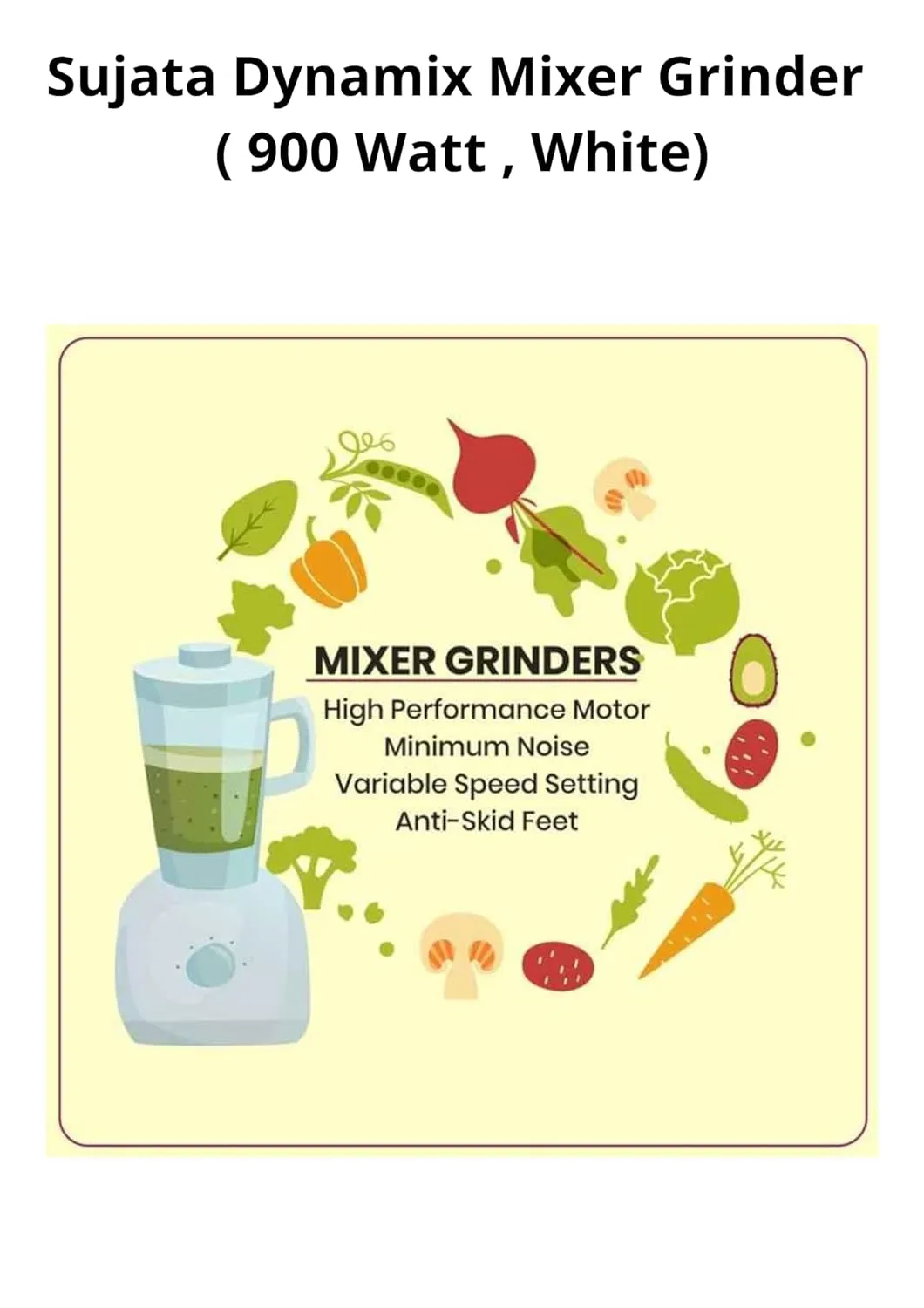 Sujata Dynamix 900-Watt Mixer Grinder | 3 Stainless Steel Jars | 22000 RPM | Wet, Dry & Chutney Grinding | Shock-Proof | White