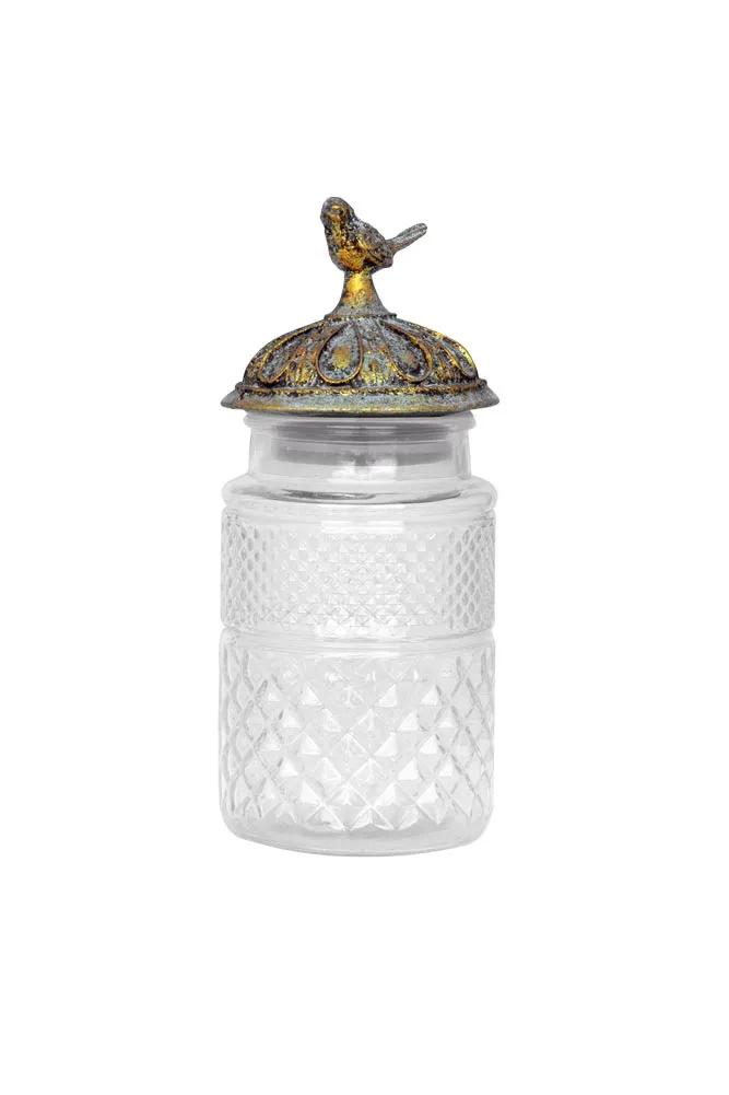 Tall Antique Bird Decorative Glass Jar