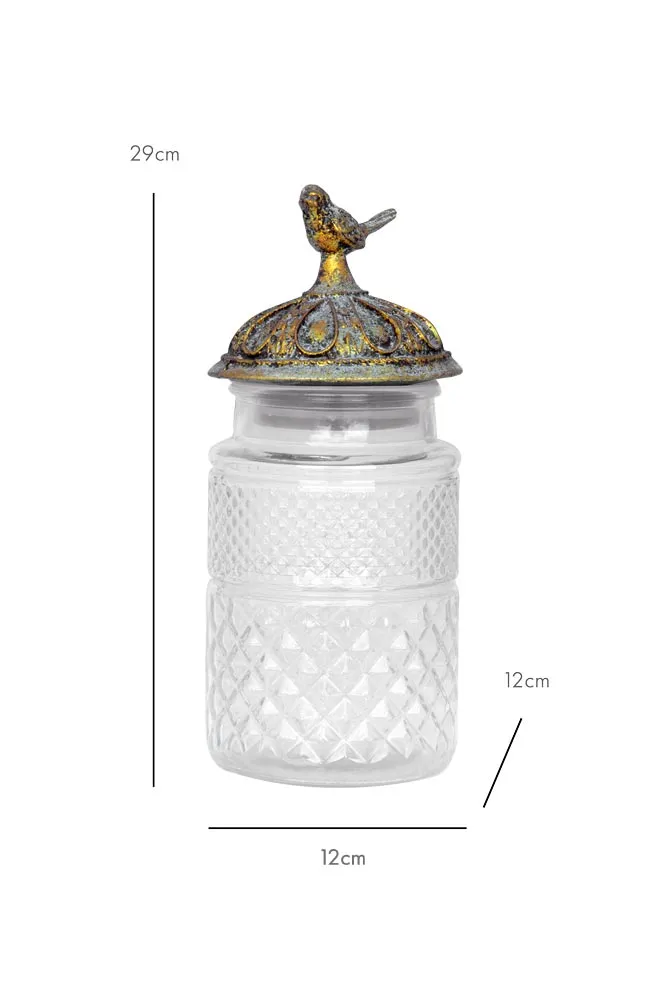 Tall Antique Bird Decorative Glass Jar