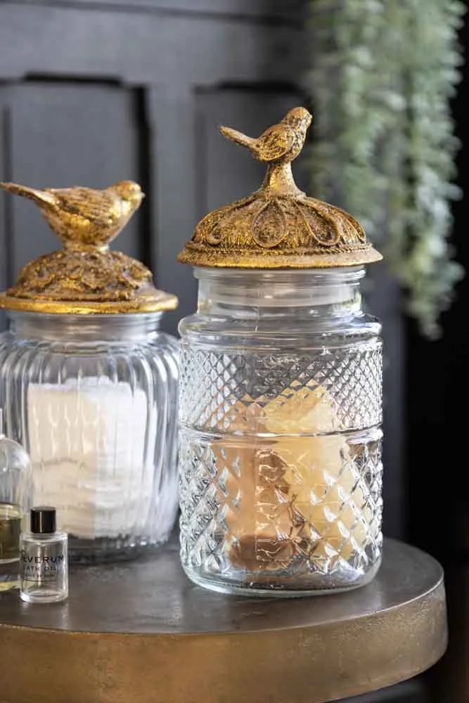 Tall Antique Bird Decorative Glass Jar