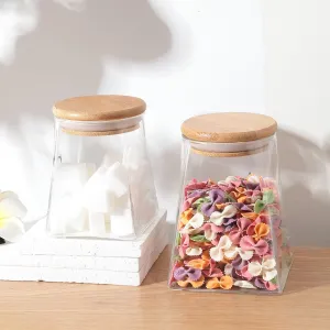 The Better Home Umai Borosilicate Glass Jar With Bamboo Lid|Kitchen Organizer Items And Storage|Multi-Utility,Leakproof,Airtight Storage Jar For Cookies,Snacks,Tea,Coffee,Sugar|Set Of 2(360Ml&560Ml)