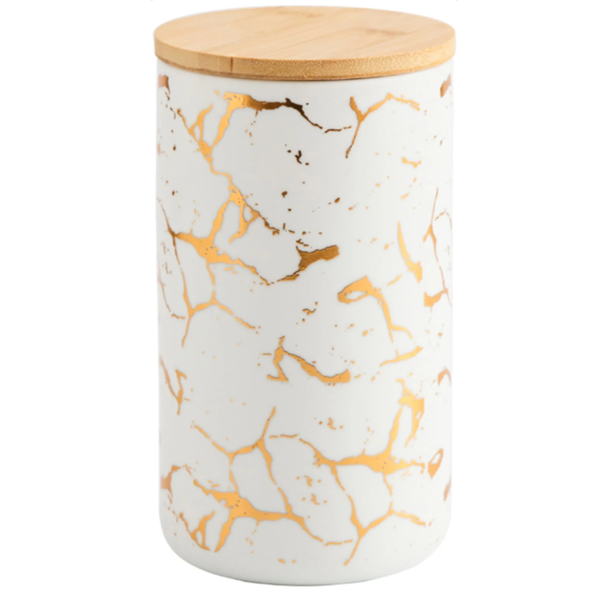 UMAI 1000ml Ceramic Jar for Kitchen Storage | Air Tight Container Set with Bamboo Lid | Kitchen Container for Snacks, Tea, Sugar | Multipurpose Organizer | White with print (Set of 1)