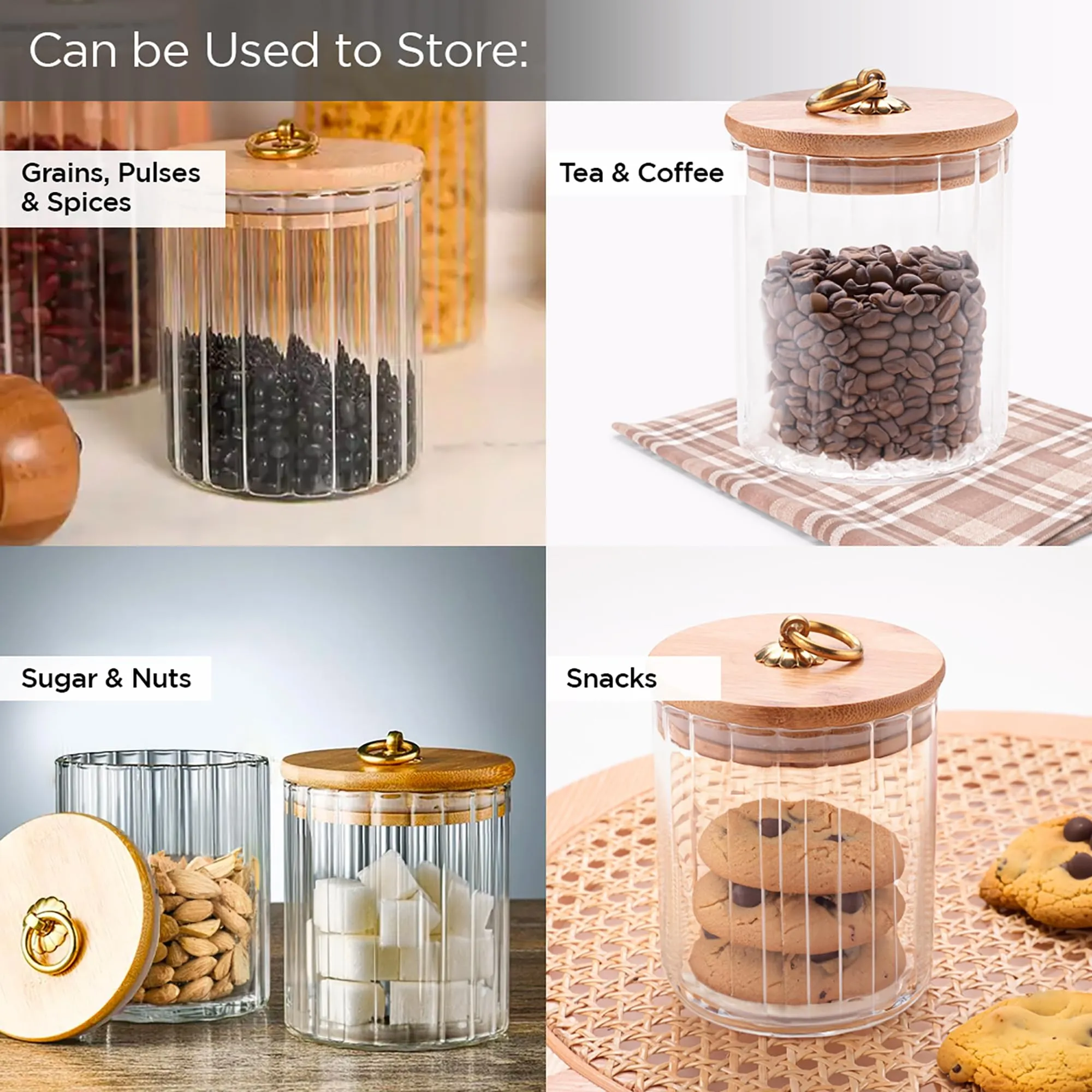 UMAI Borosilicate Glass Jar with Bamboo Lid & Spoon | Kitchen Organizer Items and Storage | Multi-utility, Leakproof, Airtight Storage Jar for Cookies, Snacks, Tea, Coffee, Sugar (530 ml)