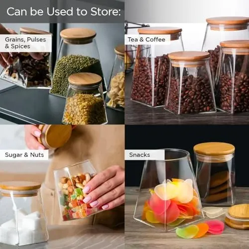 UMAI Borosilicate Glass Jar with Bamboo Lid | Kitchen Organizer Items and Storage | Multi-utility, Leakproof, Airtight Storage Jar for Cookies, Snacks, Tea, Coffee, Sugar | 560 ml (Pack of 3)