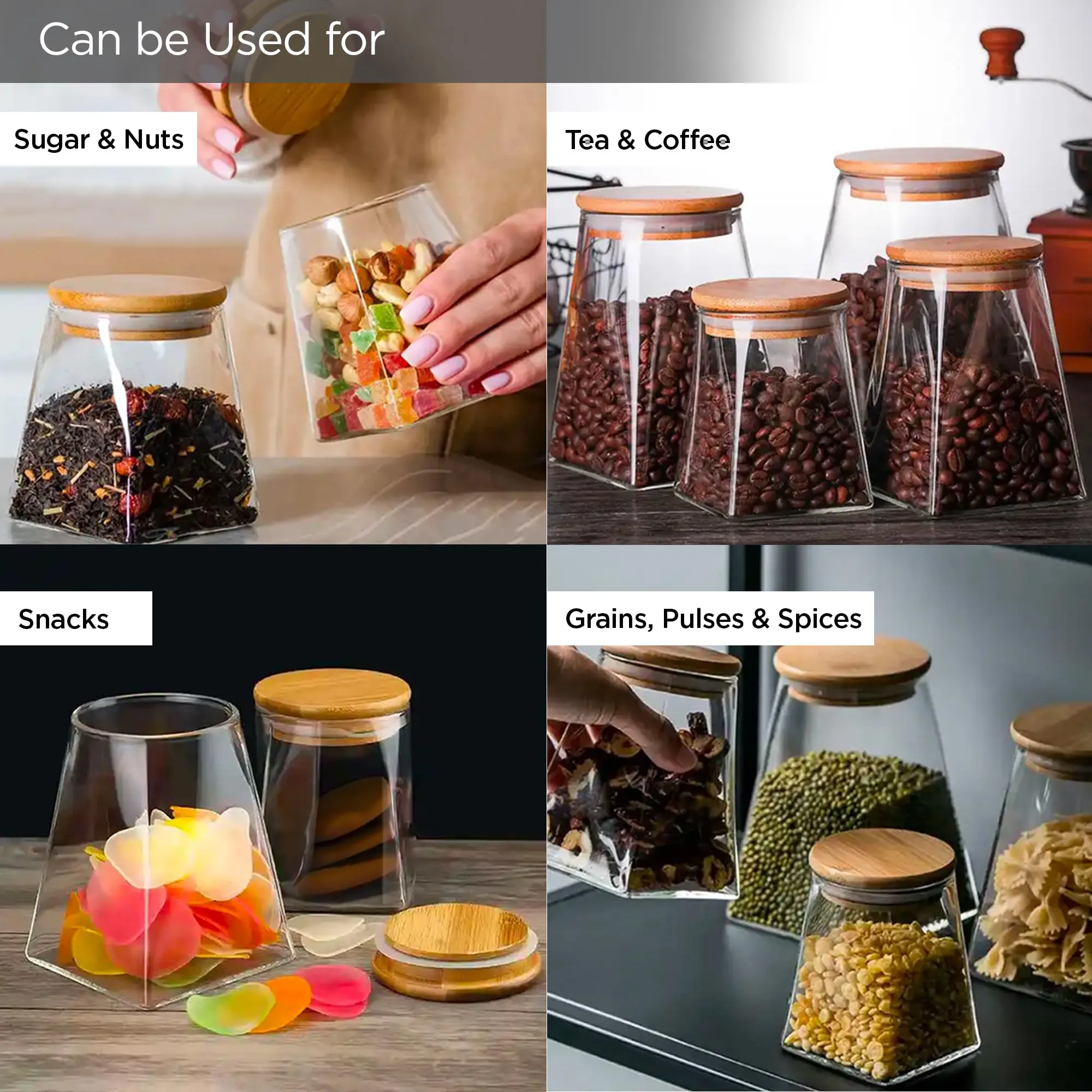 UMAI Borosilicate Glass Jar with Bamboo Lid | Kitchen Organizer Items and Storage | Multi-utility, Leakproof, Airtight Storage Jar for Cookies, Snacks, Tea, Coffee, Sugar (980 ml)