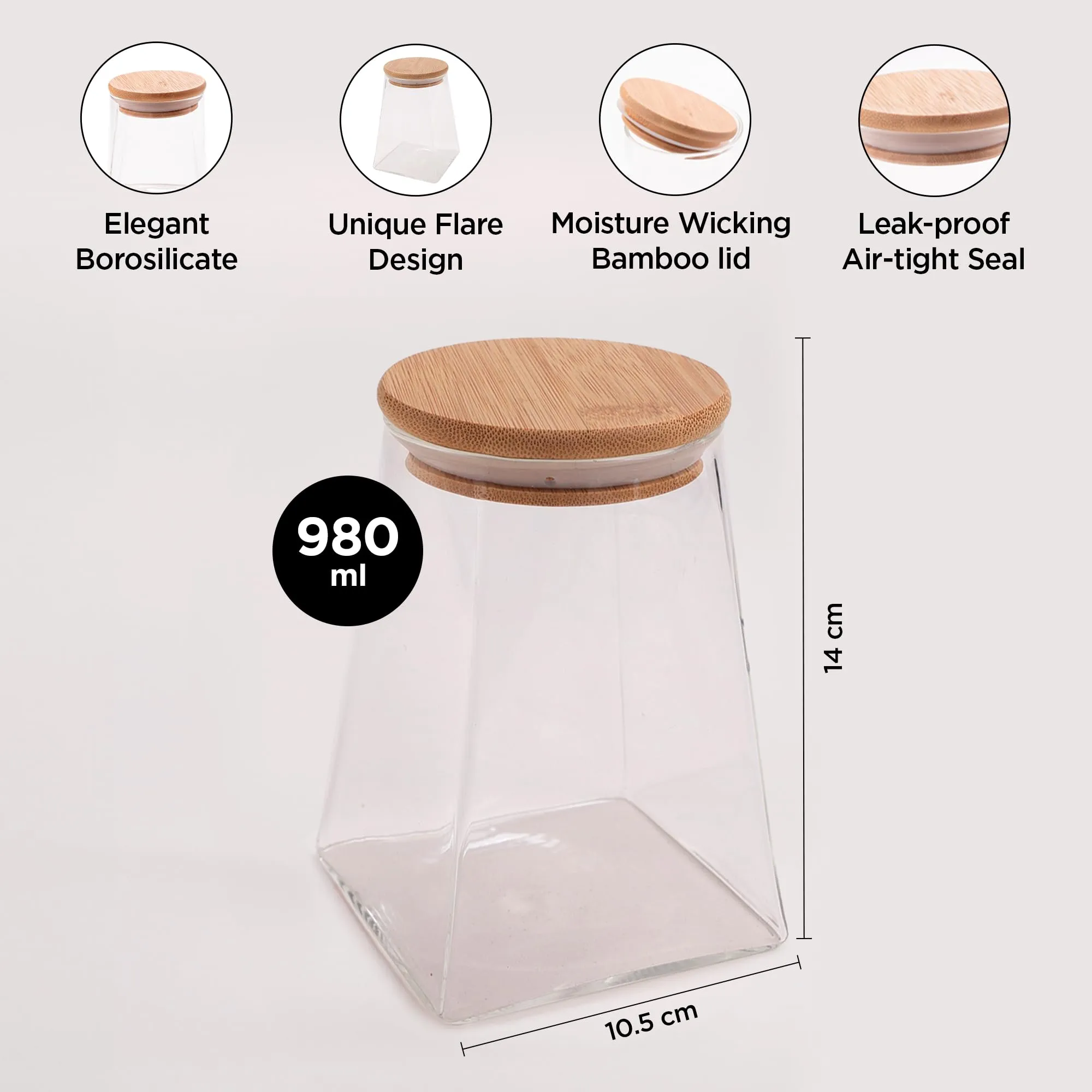 UMAI Borosilicate Glass Jar with Bamboo Lid | Kitchen Organizer Items and Storage | Multi-utility, Leakproof, Airtight Storage Jar for Cookies, Snacks, Tea, Coffee, Sugar (980 ml)