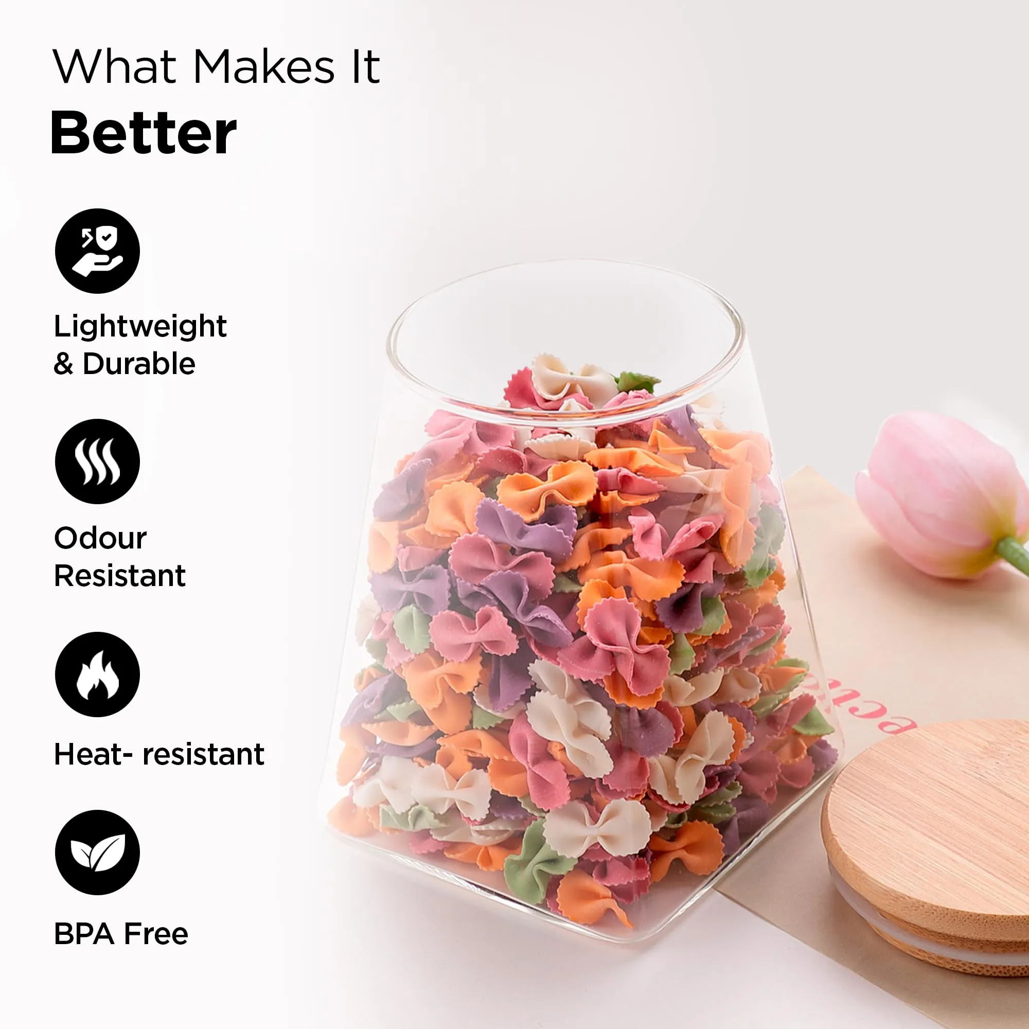 UMAI Borosilicate Glass Jar with Bamboo Lid | Kitchen Organizer Items and Storage | Multi-utility, Leakproof, Airtight Storage Jar for Cookies, Snacks, Tea, Coffee, Sugar (980 ml)