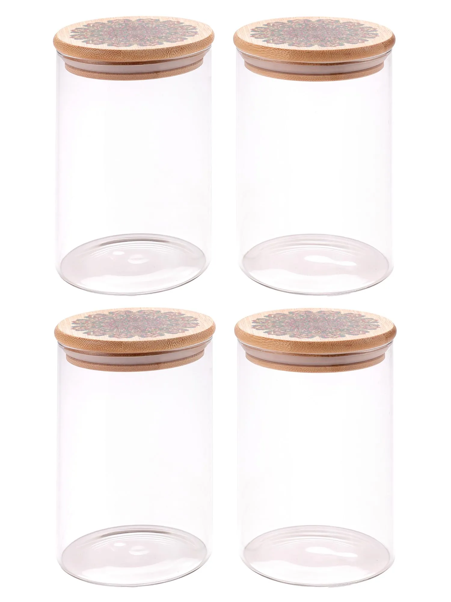 UMAI Borosilicate Glass Jar with Printed Bamboo Lid|Kitchen Organizer Items and Storage|Multi-utility,Leakproof, Airtight Storage Jar for Cookies,Snacks,Tea,Coffee,Sugar|Pack of 4(1000ml) (Green)