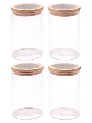 UMAI Borosilicate Glass Jar with Printed Bamboo Lid|Kitchen Organizer Items and Storage|Multi-utility,Leakproof, Airtight Storage Jar for Cookies,Snacks,Tea,Coffee,Sugar|Pack of 4(1000ml) (Green)