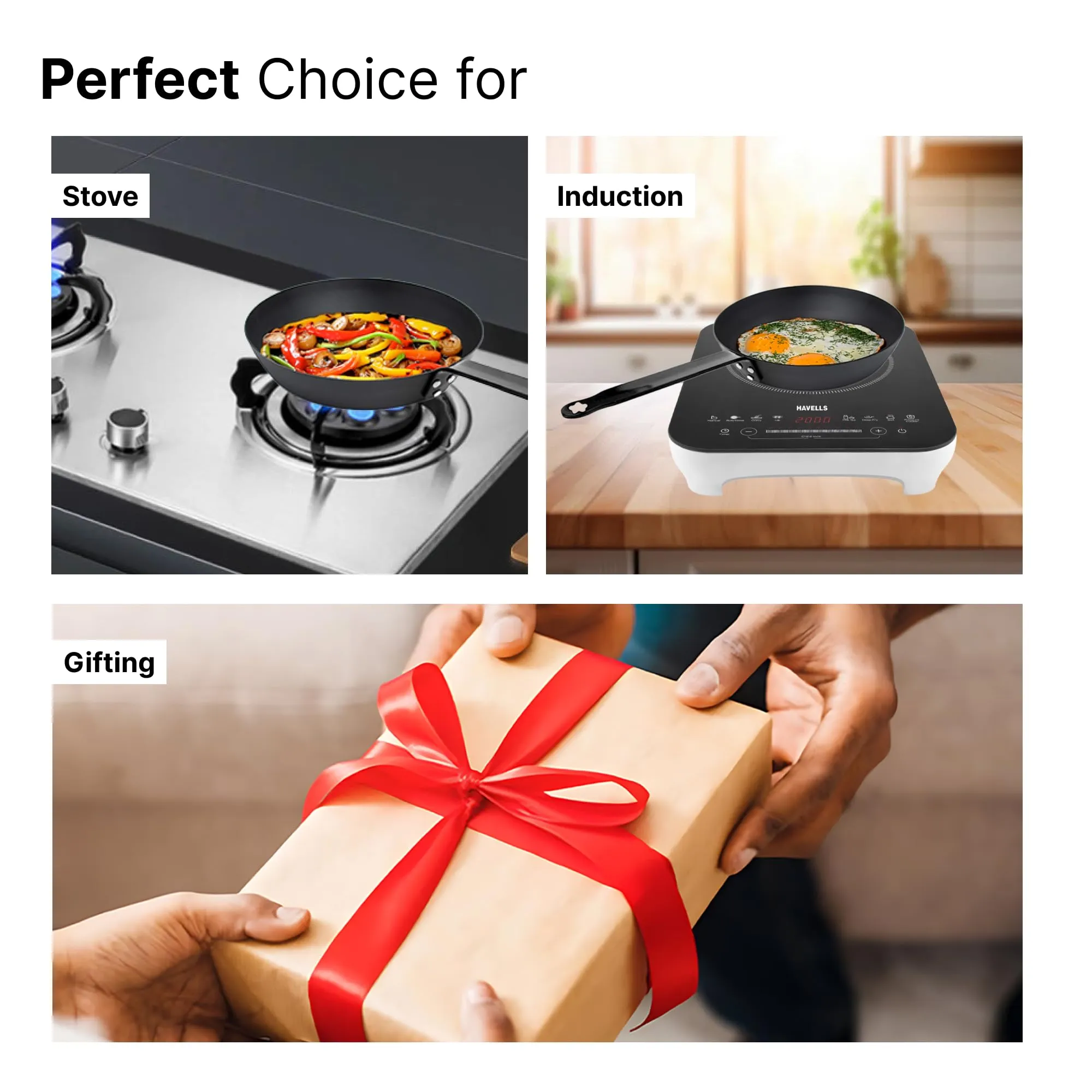 UMAI Carbon Steel Pan (24cm) | Pre-Seasoned Frying Pan Non Stick | Gas & Induction Cookware | Omelette Pan | Fish Fry Pan | Frypan Non Stick | Pan for Cooking (Black)