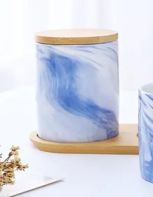 UMAI Ceramic Jar with Bamboo Lid - 400ml| Air Tight Containers for Kitchen Storage | Multipurpose-Tea,Coffee,Snacks,Sugar,Salt,Dry Fruit,Pulses | Kitchen Organizer Items & Storage | Gift Items|Blue
