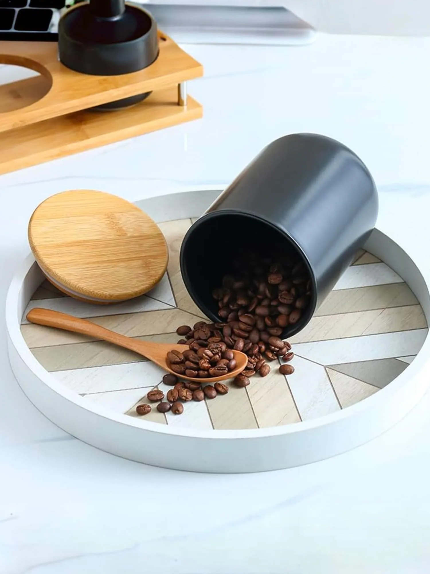UMAI Ceramic Jar with Bamboo Lid 800ml | Air Tight Containers for Kitchen Storage | Multipurpose-Tea,Coffee,Snacks,Sugar,Salt,Dry Fruit,Pulses | Kitchen Organizer Items & Storage | Black (Pack of 2)