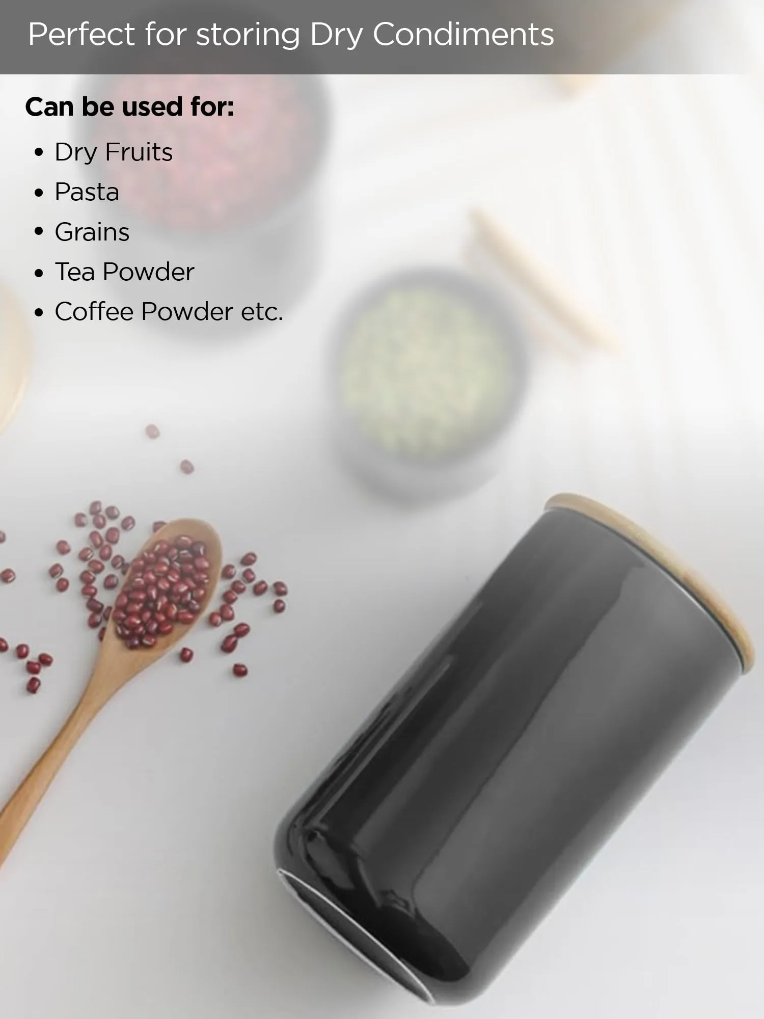 UMAI Ceramic Jar with Bamboo Lid 800ml | Air Tight Containers for Kitchen Storage | Multipurpose-Tea,Coffee,Snacks,Sugar,Salt,Dry Fruit,Pulses | Kitchen Organizer Items & Storage | Black (Pack of 2)