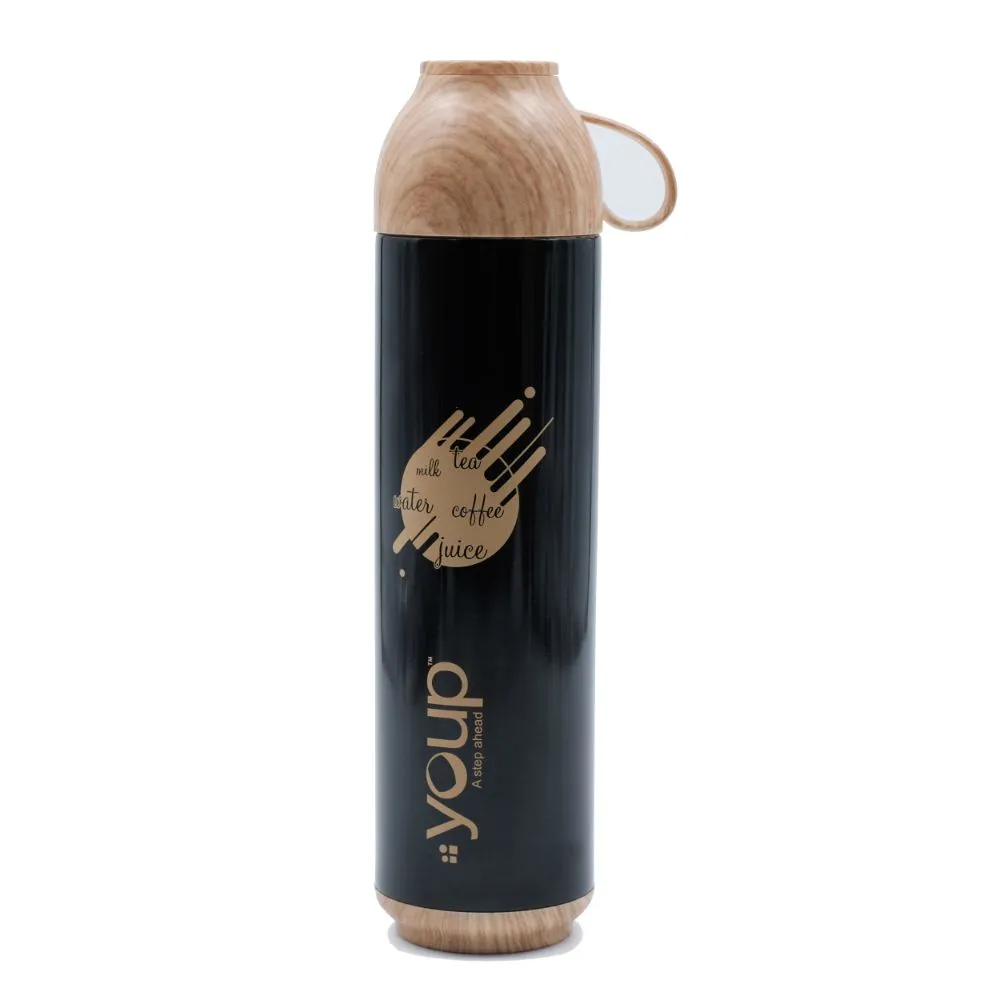 Youp Thermosteel Insulated Black Color Water Bottle With Handle Containing Cup Cap Yp515 - 500 Ml