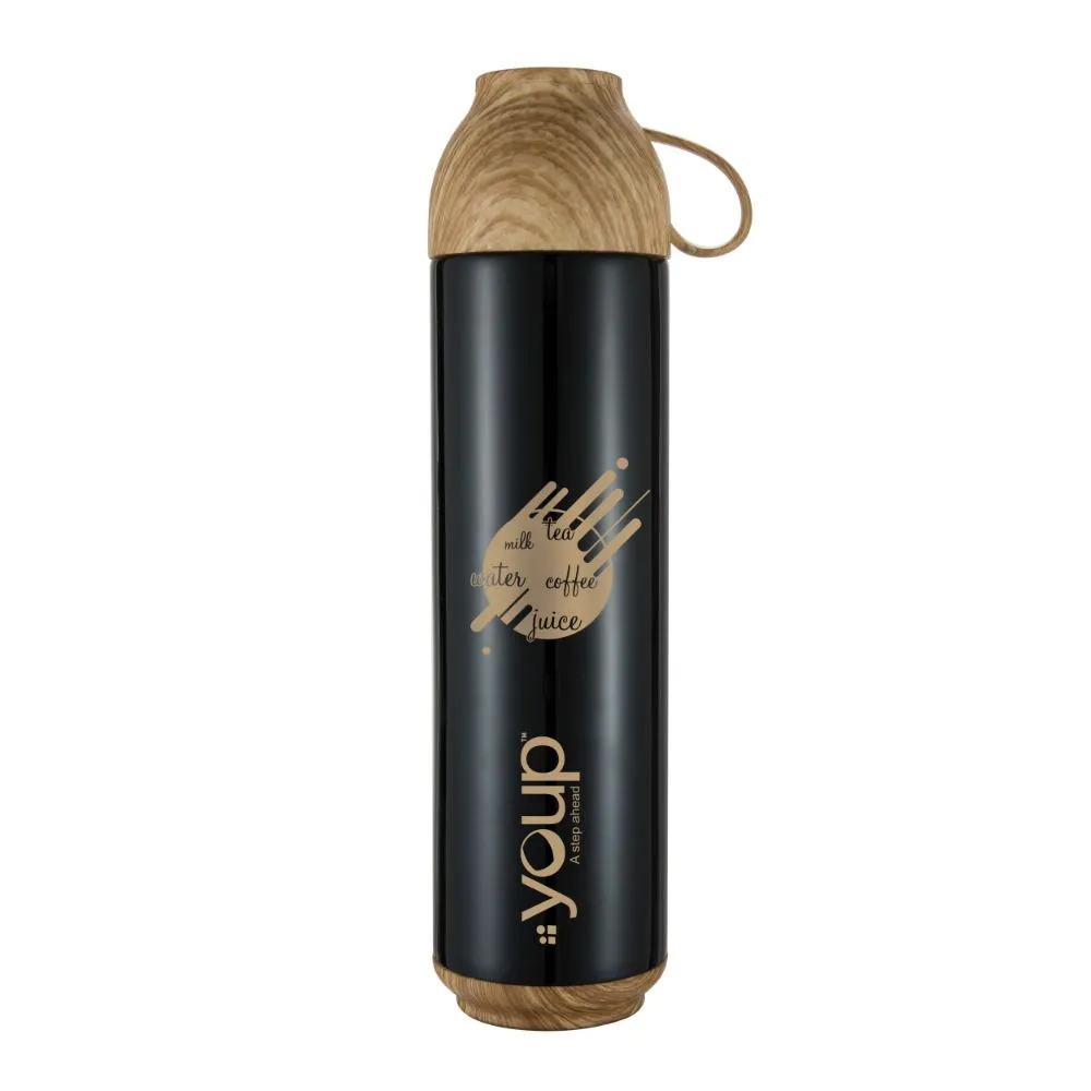 Youp Thermosteel Insulated Black Color Water Bottle With Handle Containing Cup Cap Yp515 - 500 Ml