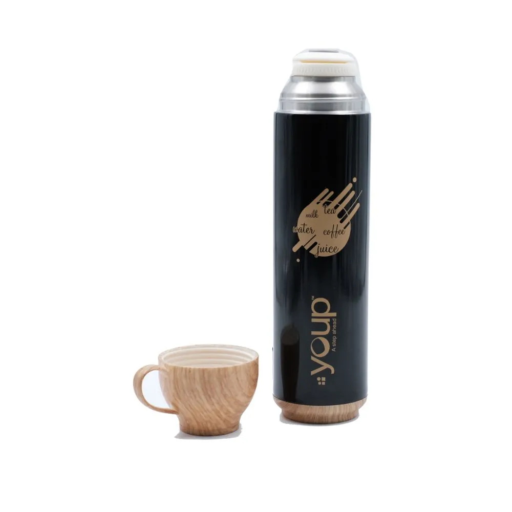 Youp Thermosteel Insulated Black Color Water Bottle With Handle Containing Cup Cap Yp515 - 500 Ml