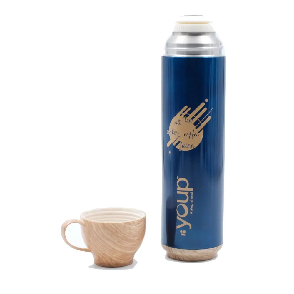 Youp Thermosteel Insulated Blue Color Water Bottle With Handle Containing Cup Cap Yp515 - 500 Ml