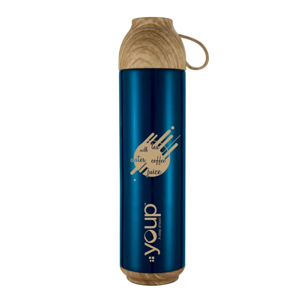 Youp Thermosteel Insulated Blue Color Water Bottle With Handle Containing Cup Cap Yp515 - 500 Ml