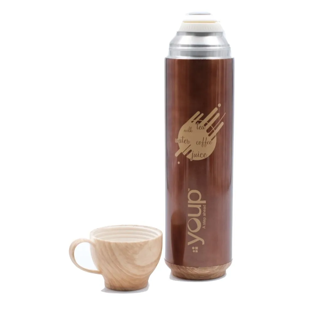 Youp Thermosteel Insulated Brown Color Water Bottle With Handle Containing Cup Cap Yp515 - 500 Ml