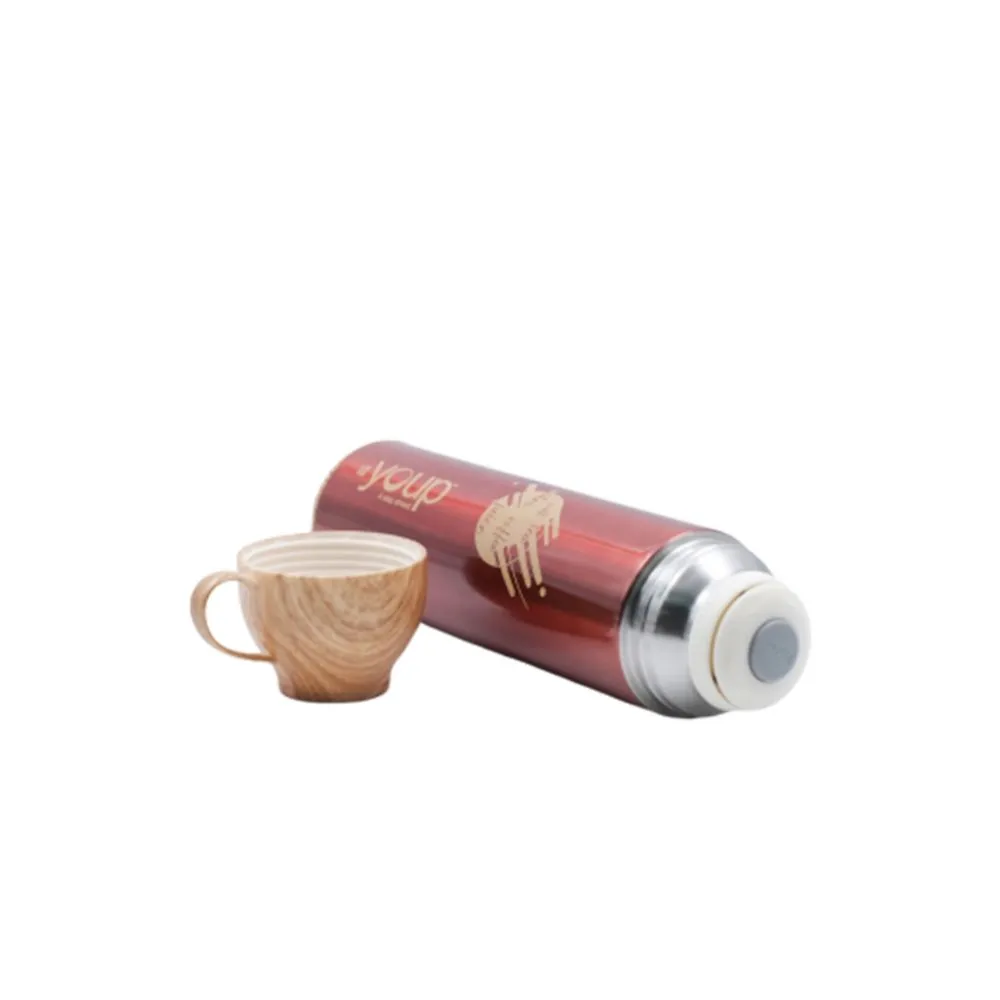 Youp Thermosteel Insulated Red Color Water Bottle With Handle Containing Cup Cap Yp515 - 500 Ml
